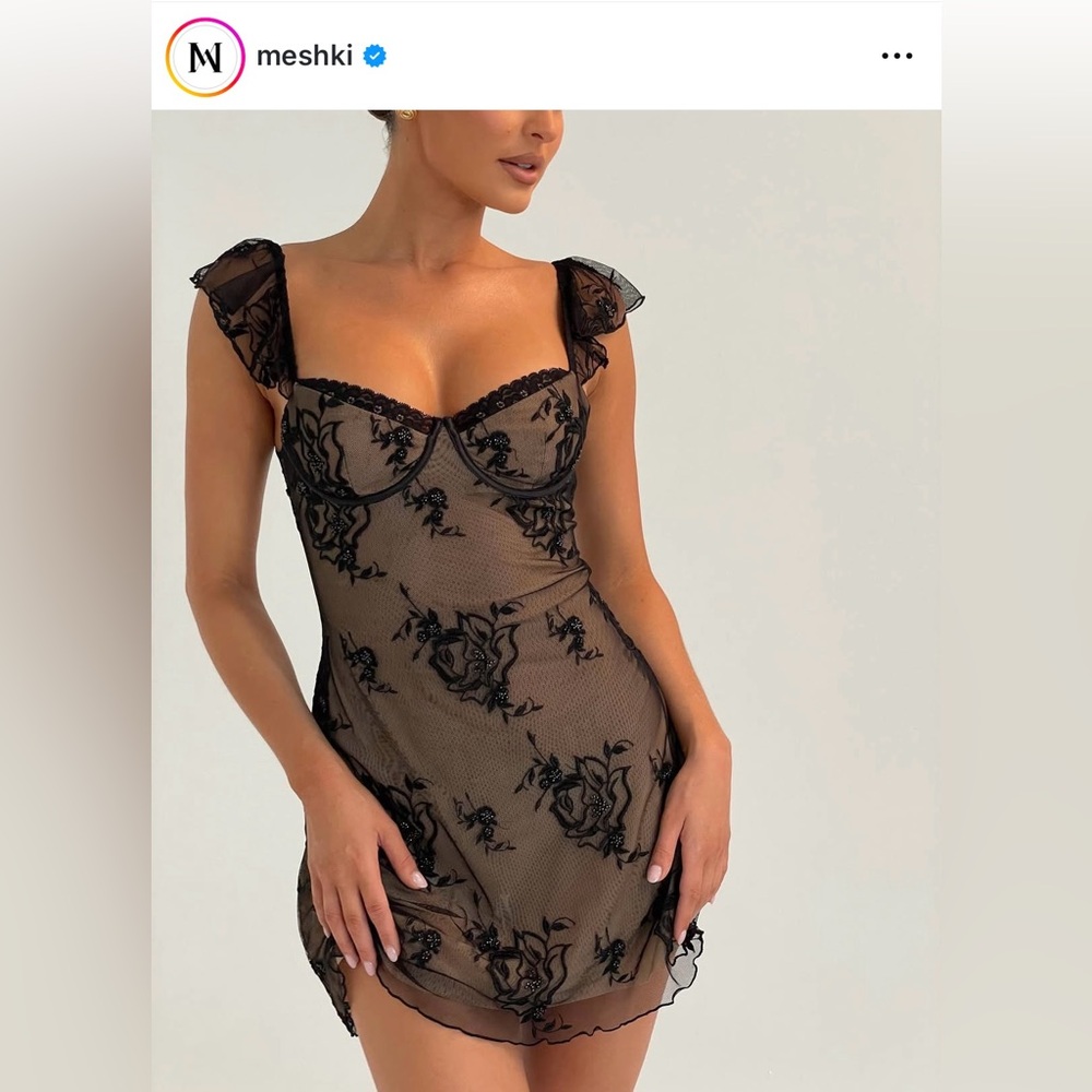 NWOT Meshki Verona Dress | Size Small | Beaded | Mesh Mini Dress